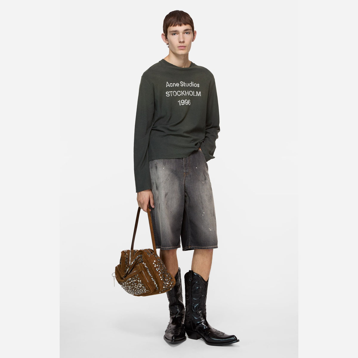 ACNE STUDIOS Sprayed 1996 Logo Long Sleeve T-Shirt Faded Black