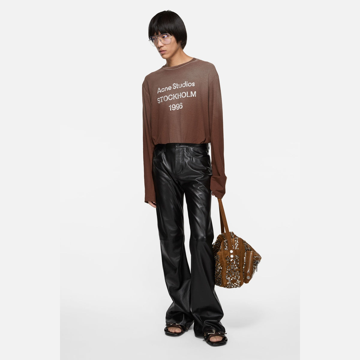 ACNE STUDIOS Sprayed 1996 Logo Long Sleeve T-Shirt Chocolate Brown