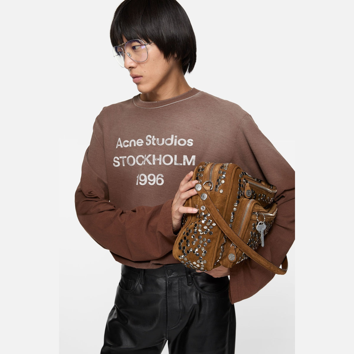 ACNE STUDIOS Sprayed 1996 Logo Long Sleeve T-Shirt Chocolate Brown