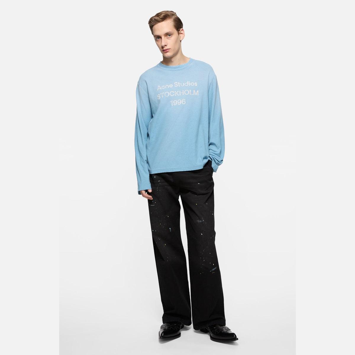 ACNE STUDIOS Sprayed 1996 Logo Long Sleeve T-Shirt Cornflower Blue