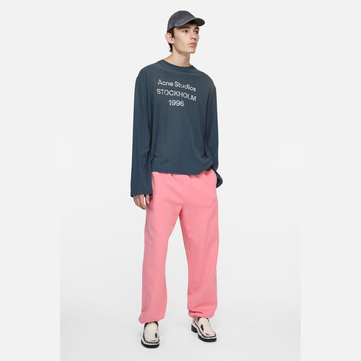 ACNE STUDIOS Sprayed 1996 Logo Long Sleeve T-Shirt Deep Blue