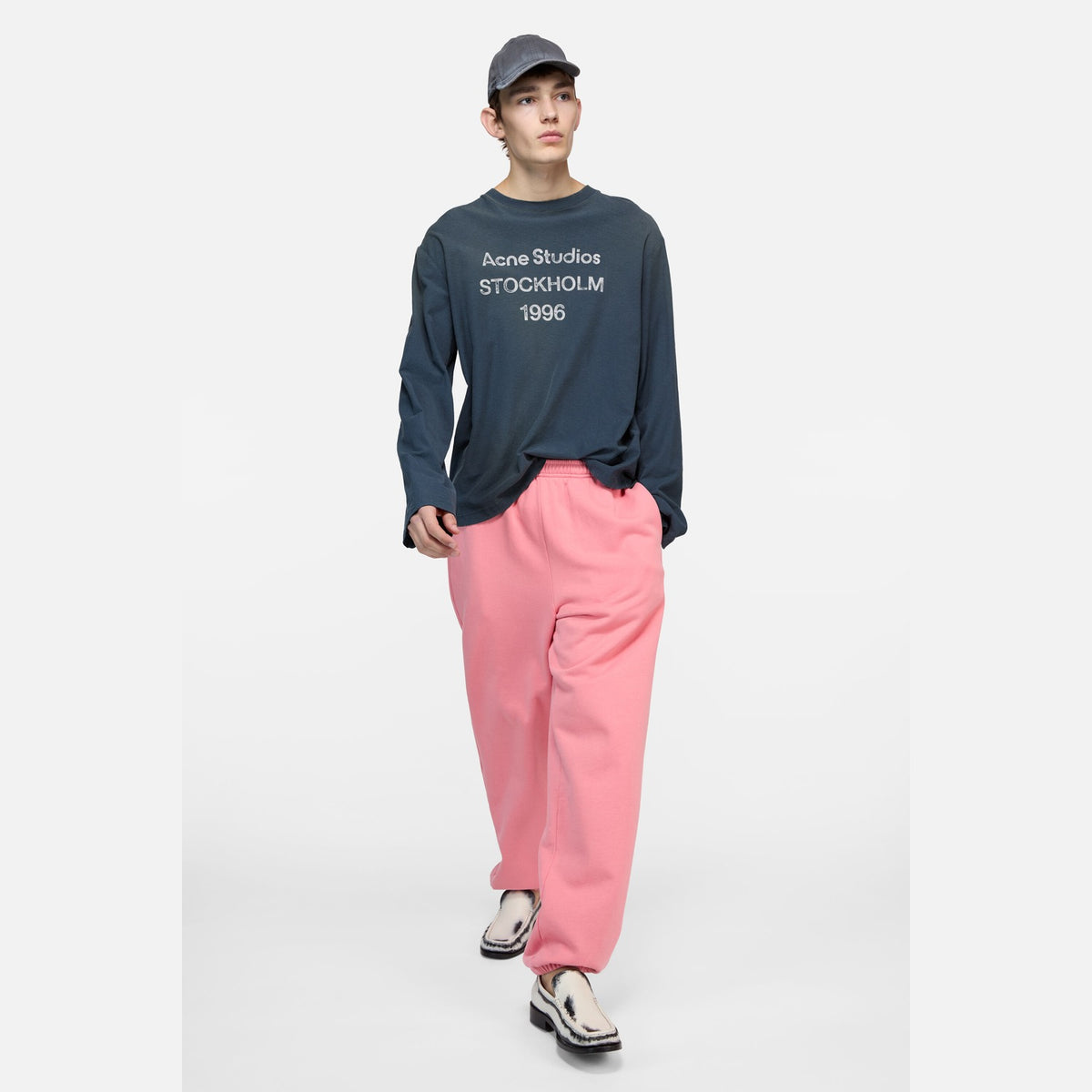 ACNE STUDIOS Sprayed 1996 Logo Long Sleeve T-Shirt Deep Blue