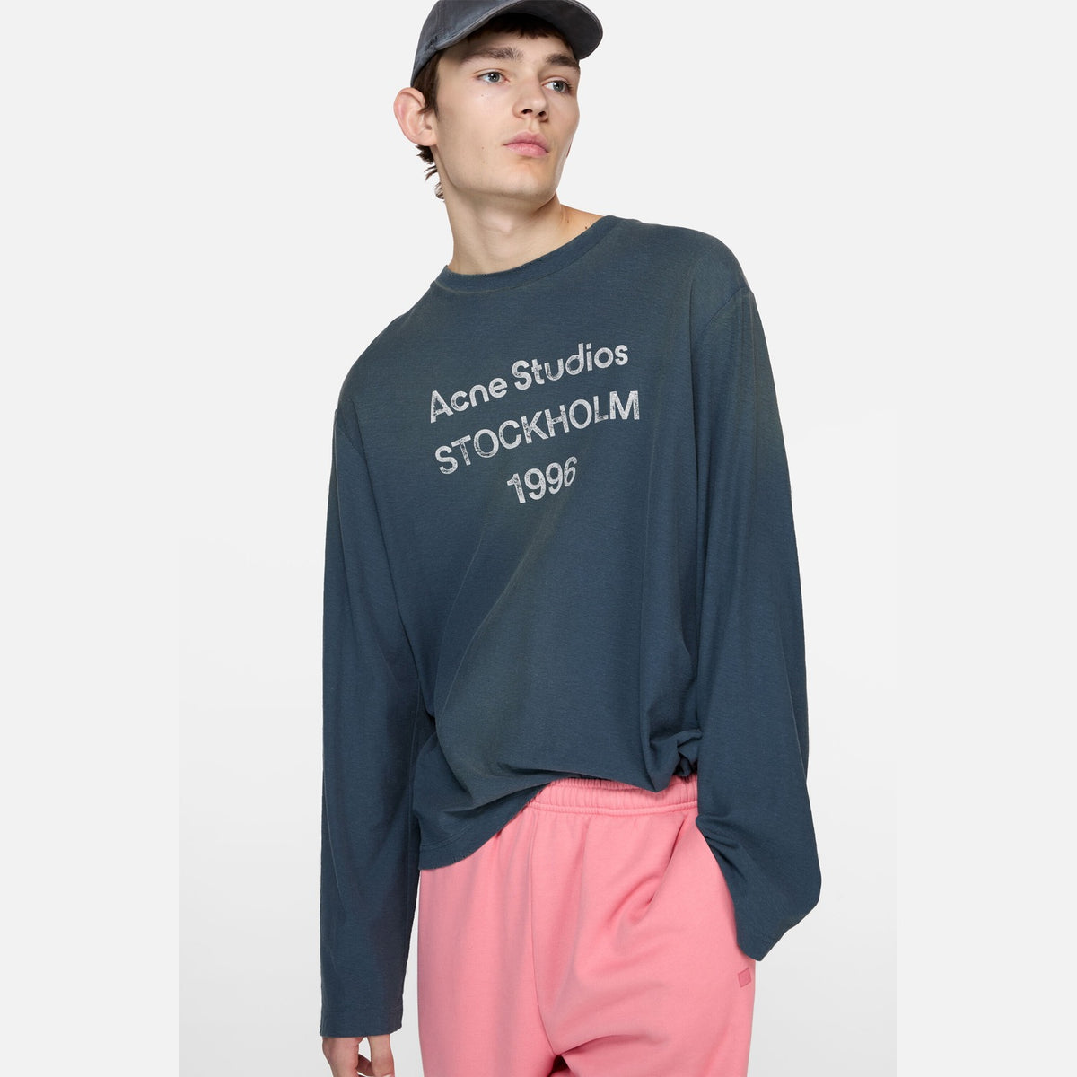 ACNE STUDIOS Sprayed 1996 Logo Long Sleeve T-Shirt Deep Blue