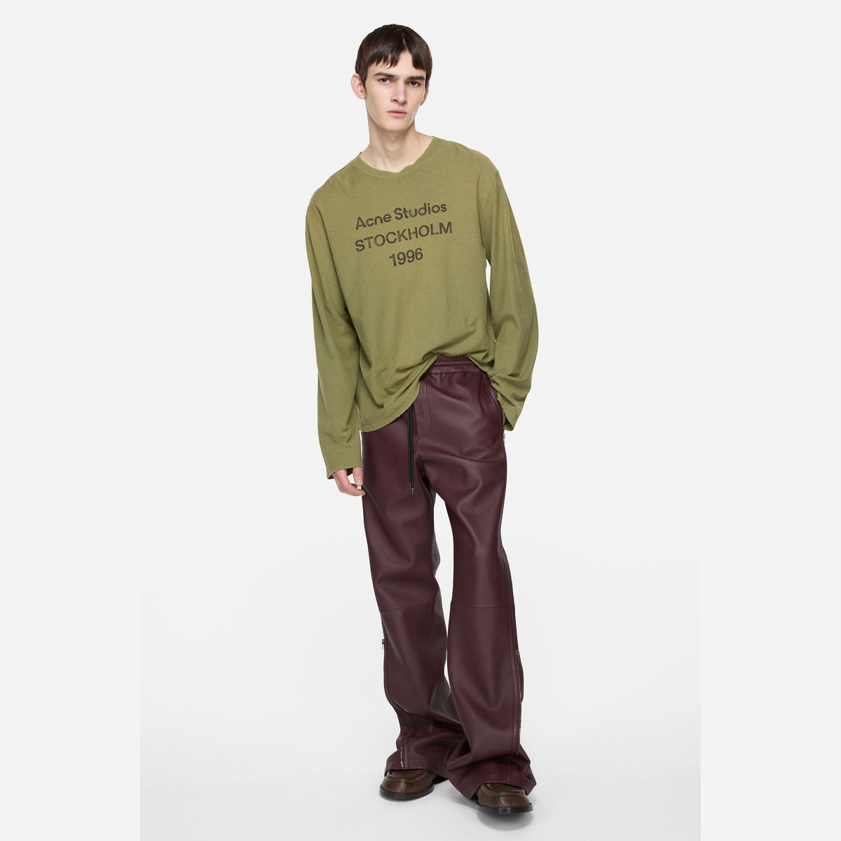 ACNE STUDIOS Sprayed 1996 Logo Long Sleeve T-Shirt Olive Green