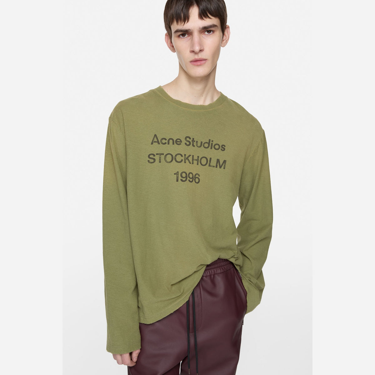 ACNE STUDIOS Sprayed 1996 Logo Long Sleeve T-Shirt Olive Green