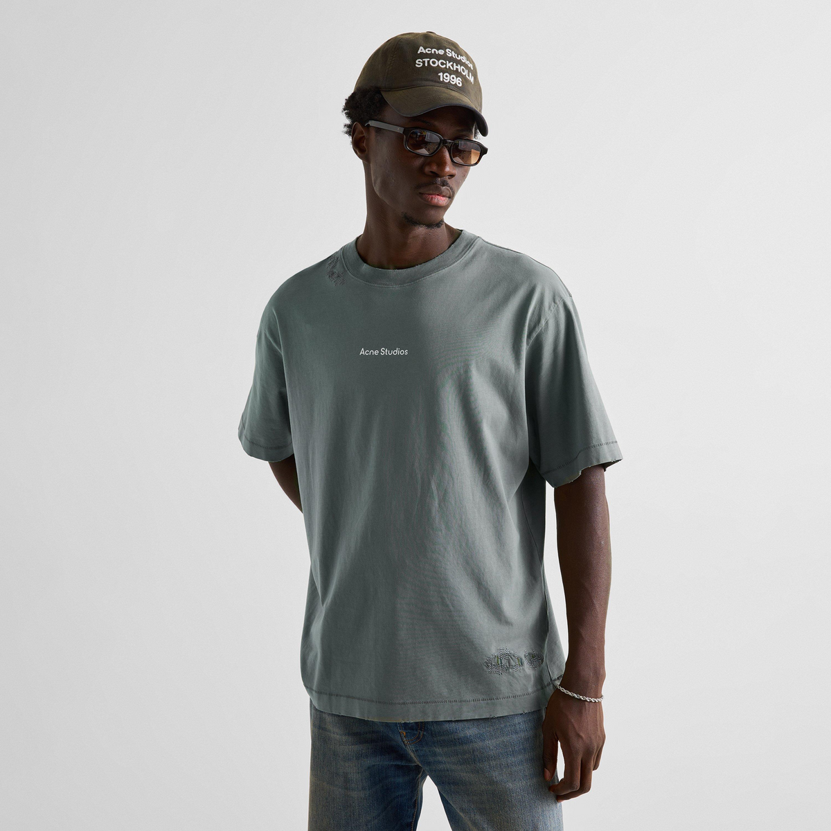 ACNE STUDIOS Stamp Logo T-Shirt חולצת טי אפורה דהויה עם לוגו