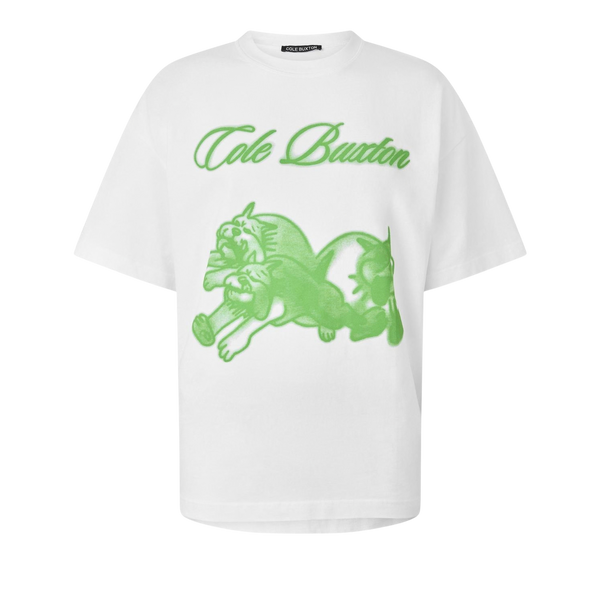 טי שירט לבנה עם הדפס ירוק Bull Dog T-Shirt