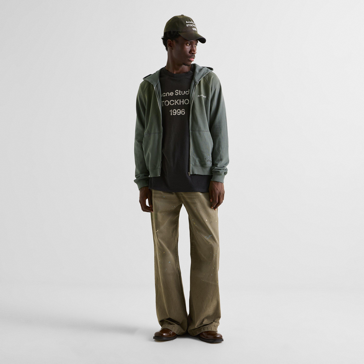 ACNE STUDIOS Stamp Zip Hoodie קפוצ׳ון רוכסן אפור ירקרק דהוי