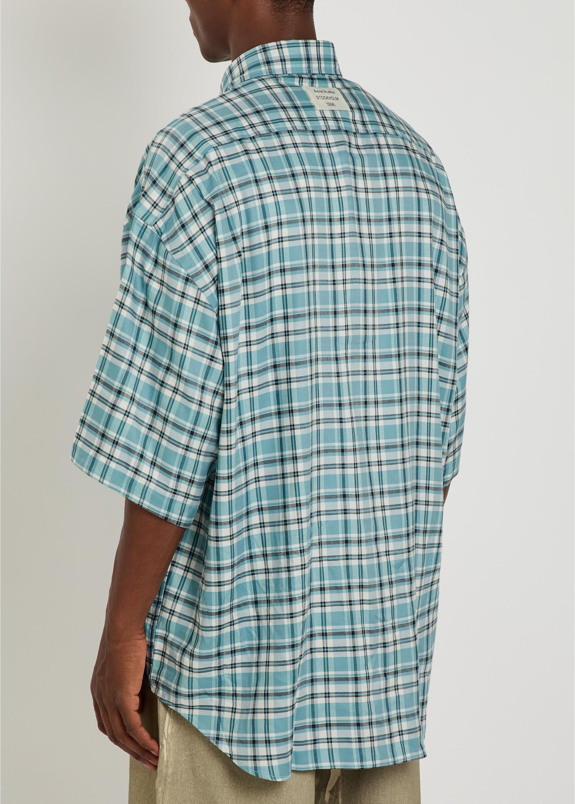 ACNE STUDIOS Checked Oversized Short Sleeve Shirt חולצה מכופתרת משובצת בטורקיז