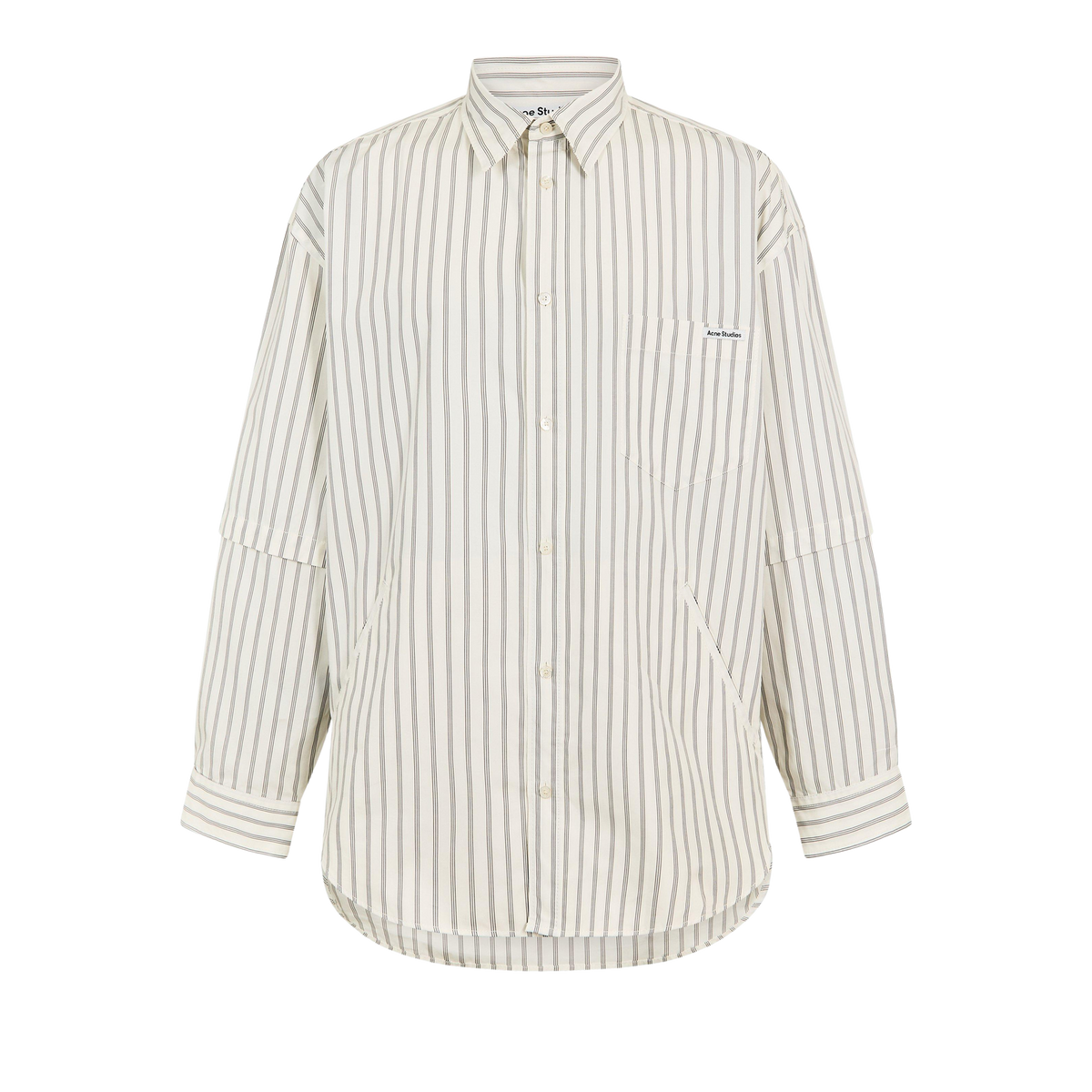Striped Long Sleeve Shirt חולצה מכופתרת מפוספסת בשמנת ואפור