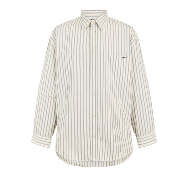 Striped Long Sleeve Shirt חולצה מכופתרת מפוספסת בשמנת ואפור