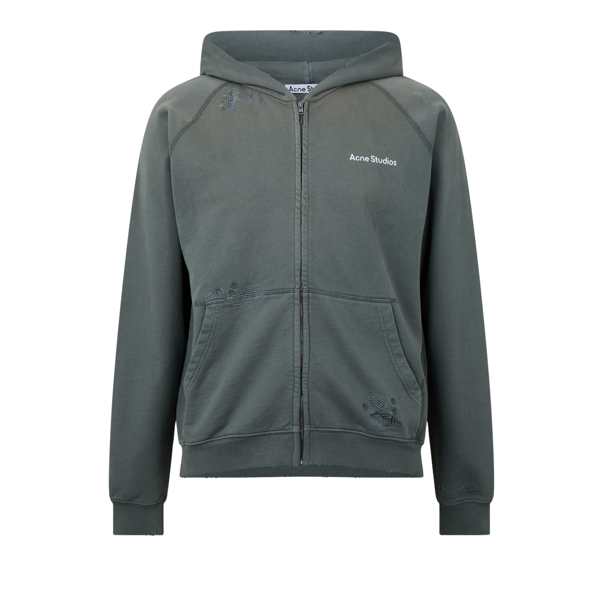 Stamp Zip Hoodie קפוצ׳ון רוכסן אפור ירקרק דהוי