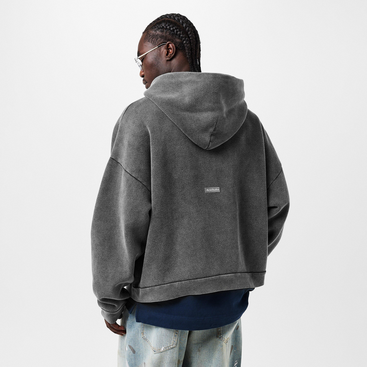 ACNE STUDIOS Patch Logo Relaxed Fit Hoodie קפוצ׳ון אפור כהה דהוי
