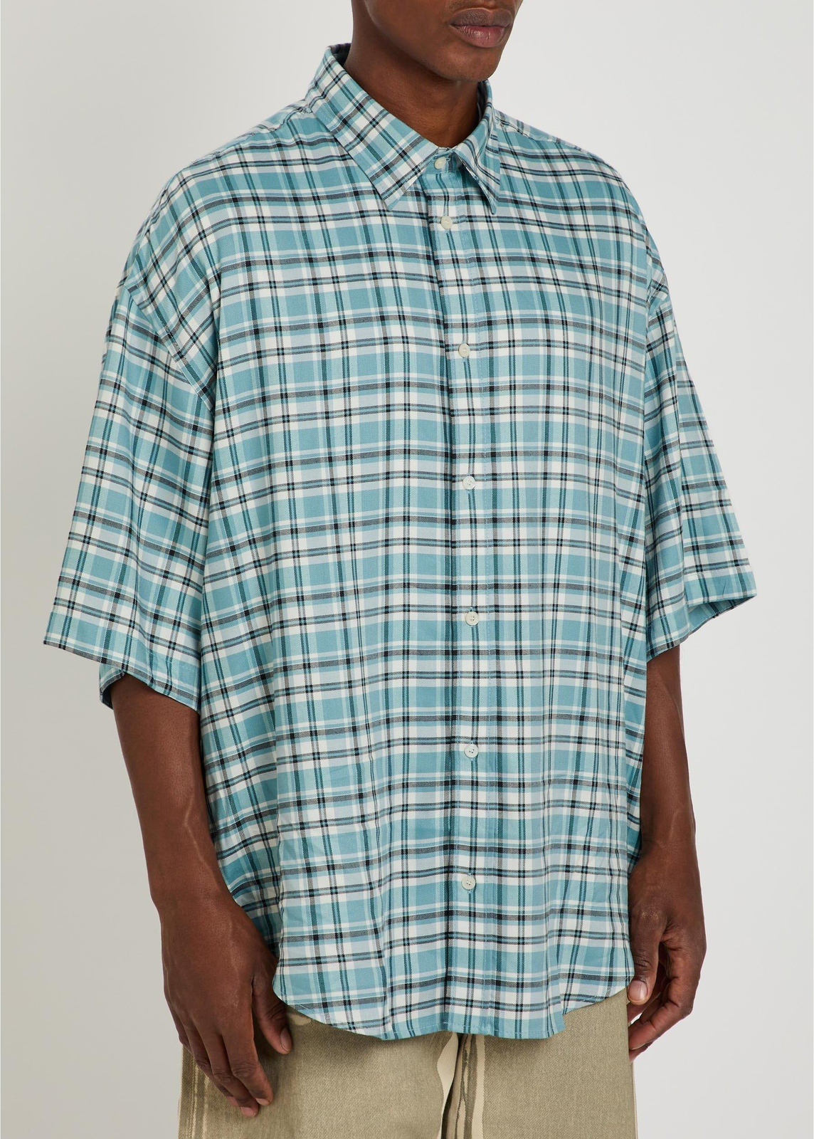 ACNE STUDIOS Checked Oversized Short Sleeve Shirt חולצה מכופתרת משובצת בטורקיז