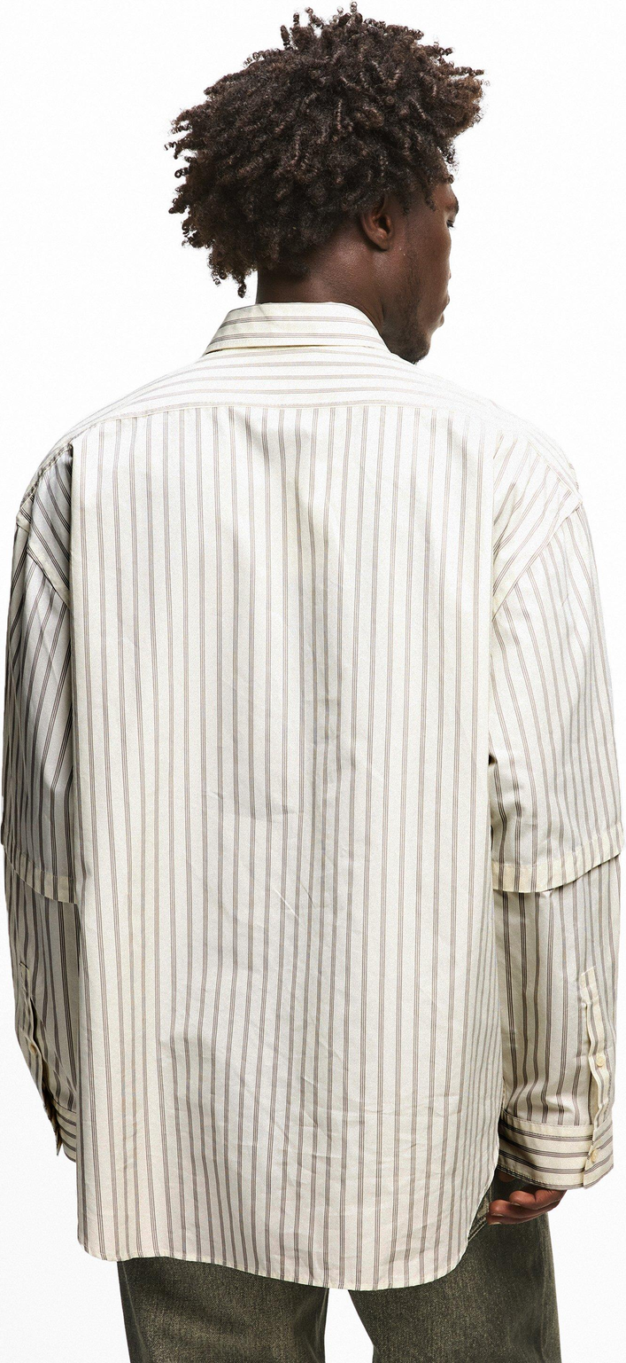 Striped Long Sleeve Shirt חולצה מכופתרת מפוספסת בשמנת ואפור