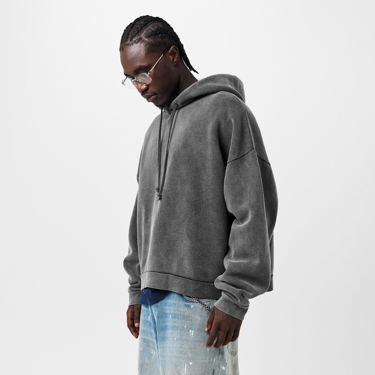 ACNE STUDIOS Patch Logo Relaxed Fit Hoodie קפוצ׳ון אפור כהה דהוי