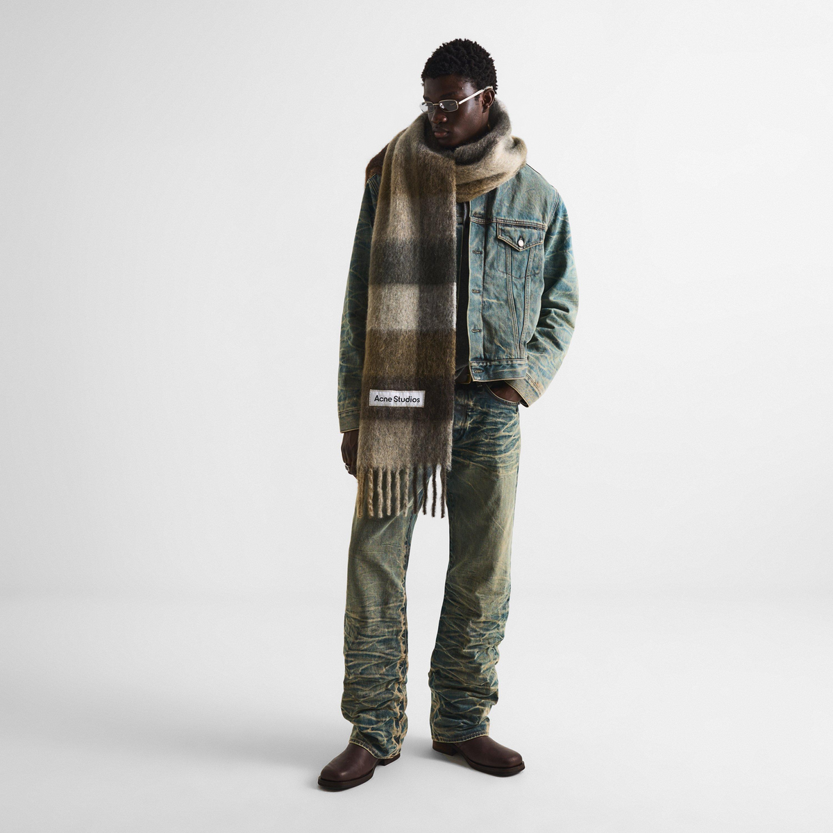 ACNE STUDIOS Vally Check Wool Scarf צעיף צמר משובץ בחום