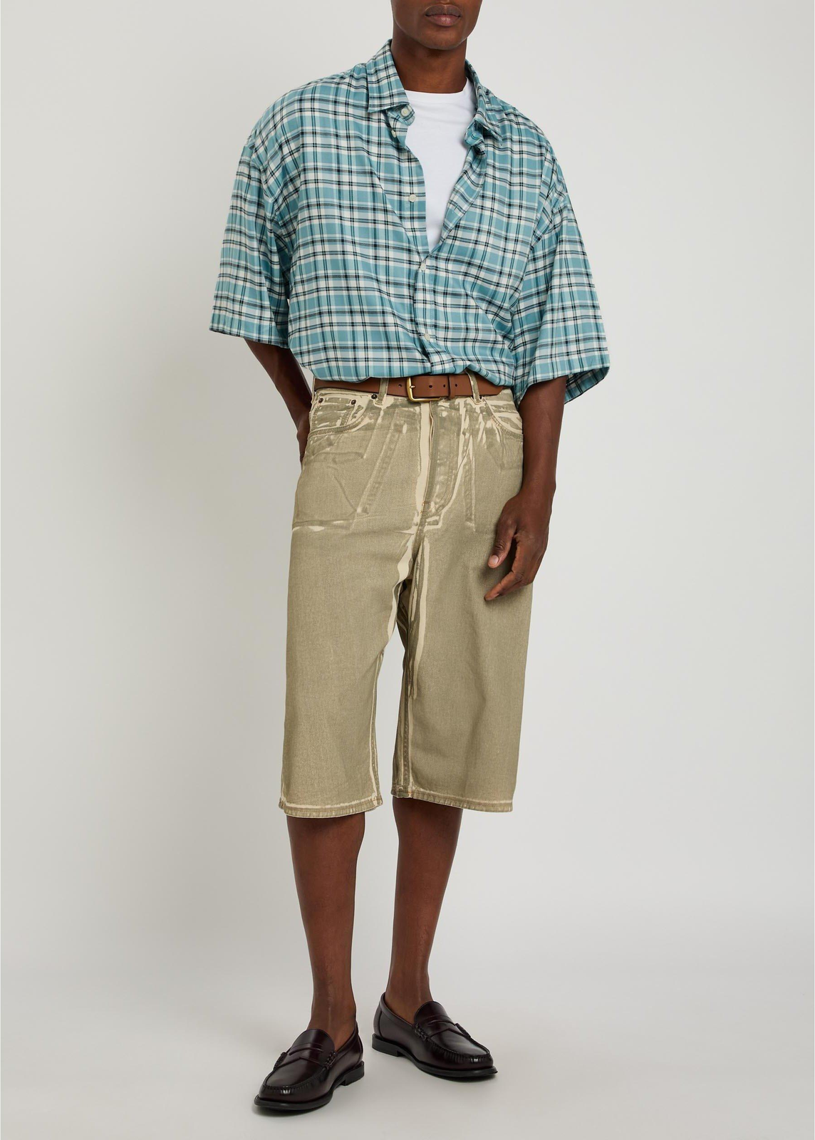 Checked Oversized Short Sleeve Shirt חולצה מכופתרת משובצת בטורקיז