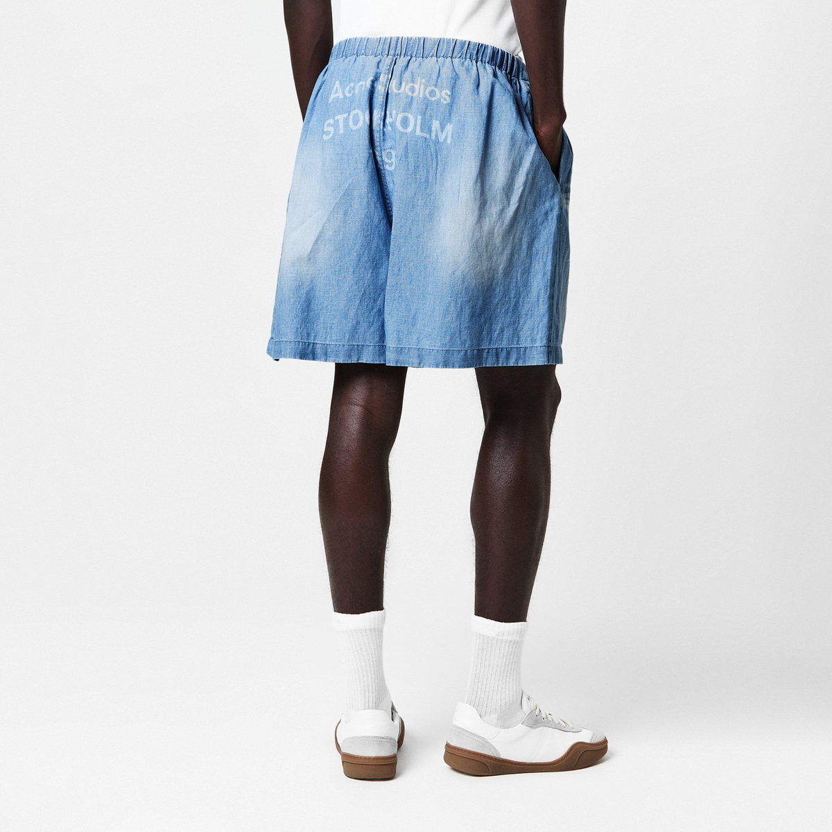 ACNE STUDIOS Ruxer Woven Shorts מכנסיים קצרים כחול שטוף עם לוגו