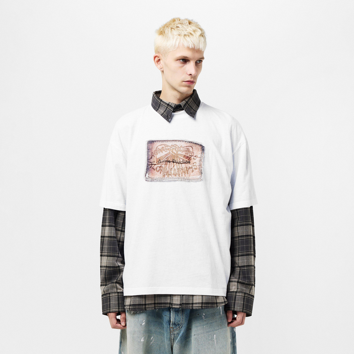 Label Oversized T-Shirt חולצת טי לבנה אוברסייז עם הדפס