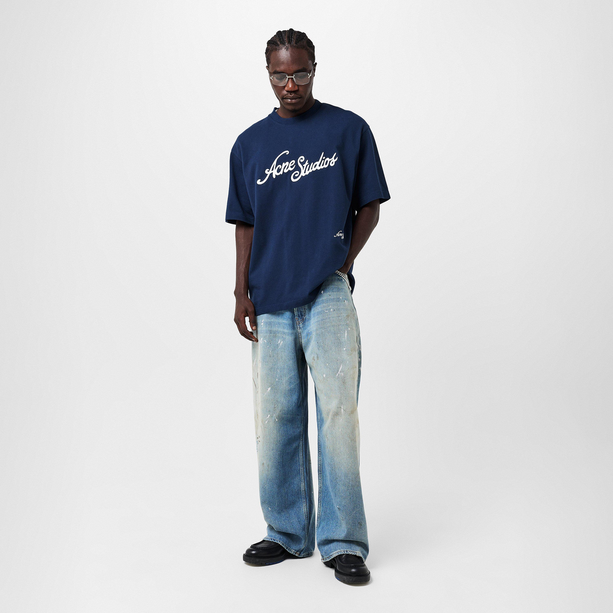 ACNE STUDIOS Trafalgar Distressed Wide Leg Jeans ג׳ינס רחב תכלת שחוק