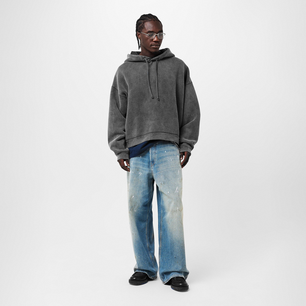 ACNE STUDIOS Patch Logo Relaxed Fit Hoodie קפוצ׳ון אפור כהה דהוי