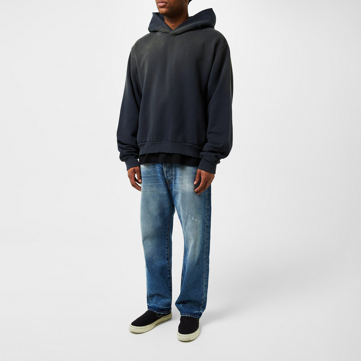 ACNE STUDIOS Logo Hooded Hoodie קפוצ׳ון שחור דהוי עם לוגו בגב