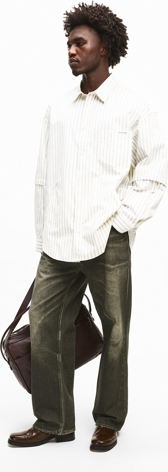 ACNE STUDIOS Striped Long Sleeve Shirt חולצה מכופתרת מפוספסת בשמנת ואפור