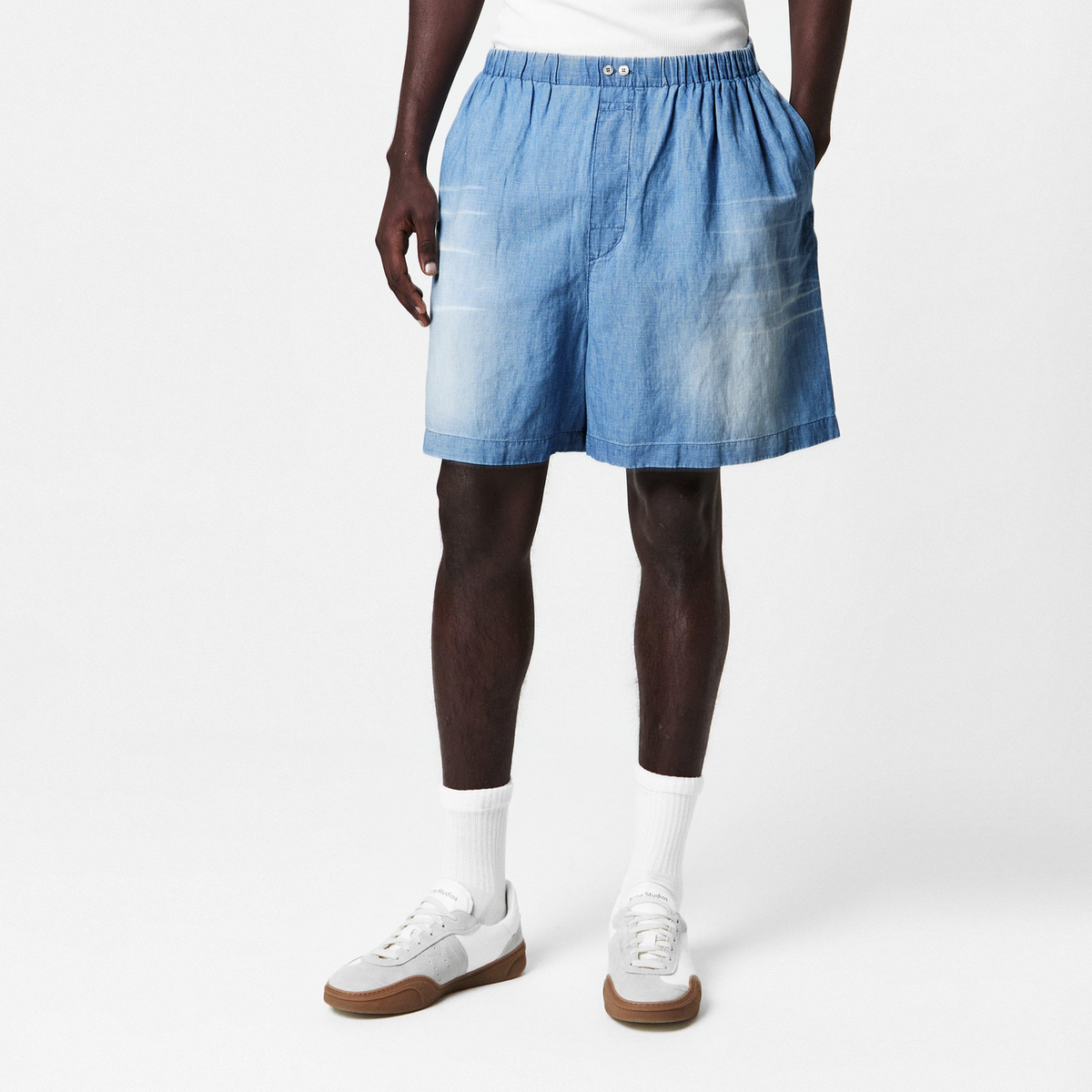 ACNE STUDIOS Ruxer Woven Shorts מכנסיים קצרים כחול שטוף עם לוגו