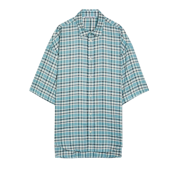 Checked Oversized Short Sleeve Shirt חולצה מכופתרת משובצת בטורקיז