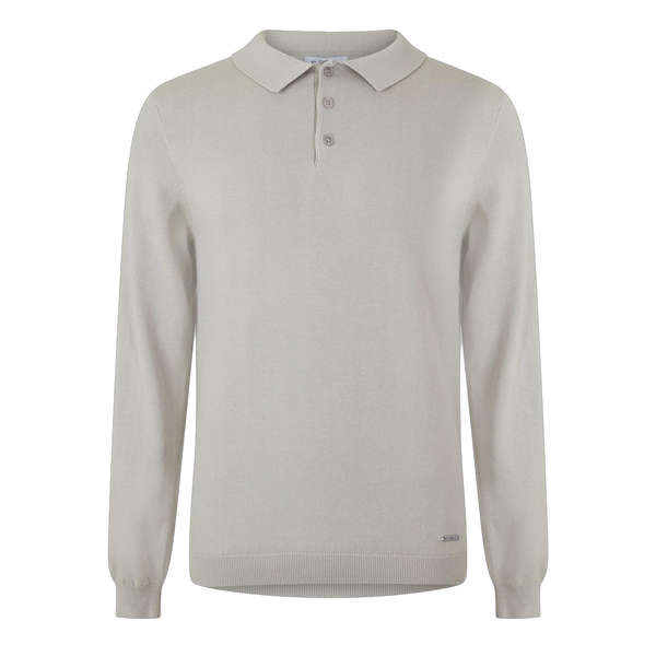 סריג פולו בגוון אבן KNIT LONG SLEEVE POLO