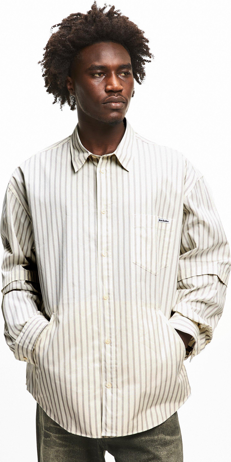 ACNE STUDIOS Striped Long Sleeve Shirt חולצה מכופתרת מפוספסת בשמנת ואפור