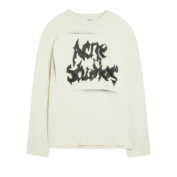 Graphic Oversized Long Sleeve T-Shirt חולצה ארוכה בגוון שמנת עם הדפס לוגו