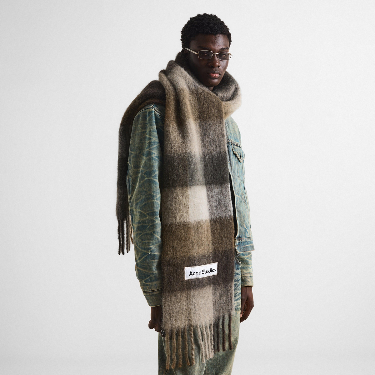 ACNE STUDIOS Vally Check Wool Scarf צעיף צמר משובץ בחום