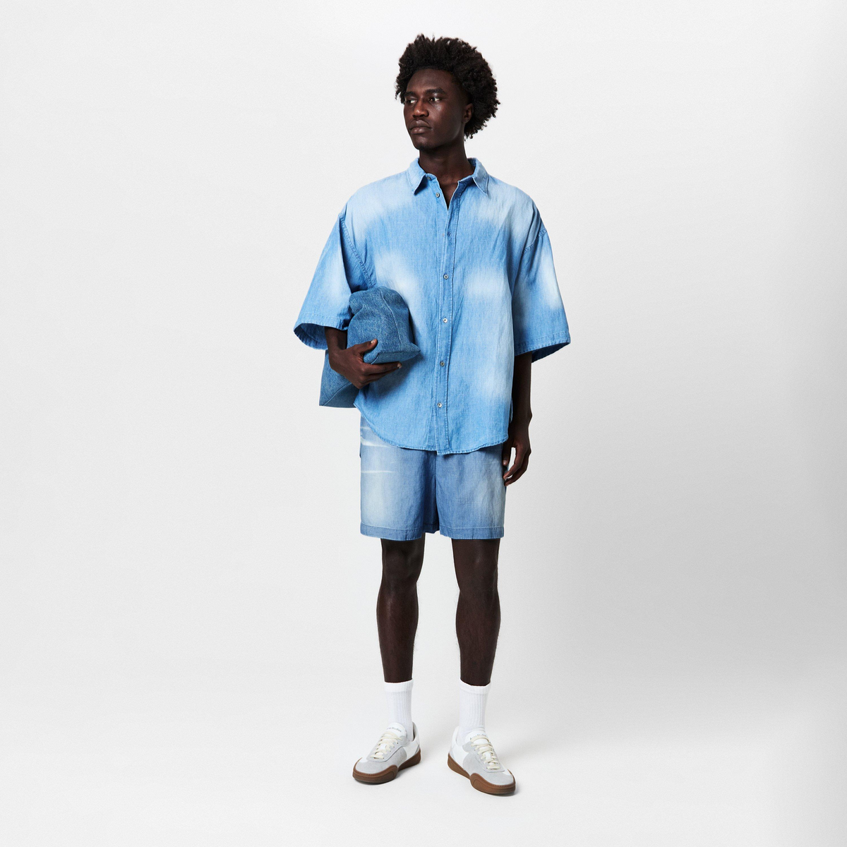 ACNE STUDIOS Ruxer Woven Shorts מכנסיים קצרים כחול שטוף עם לוגו