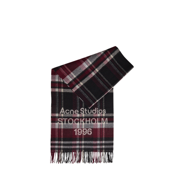 Check Logo Wool Scarf צעיף צמר משובץ בבורדו ושחור עם לוגו