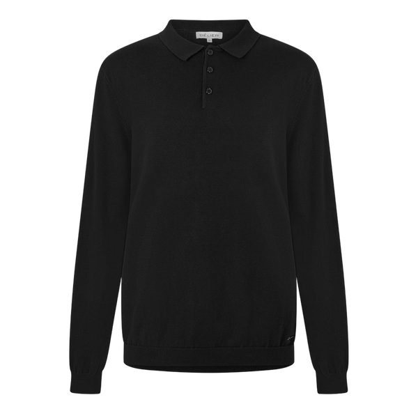 סריג פולו שחור KNIT LONG SLEEVE POLO