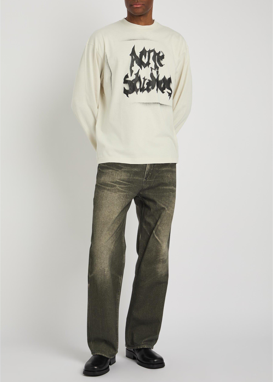 Graphic Oversized Long Sleeve T-Shirt חולצה ארוכה בגוון שמנת עם הדפס לוגו